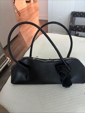 Black Shoulder Bag with Rosette Accent